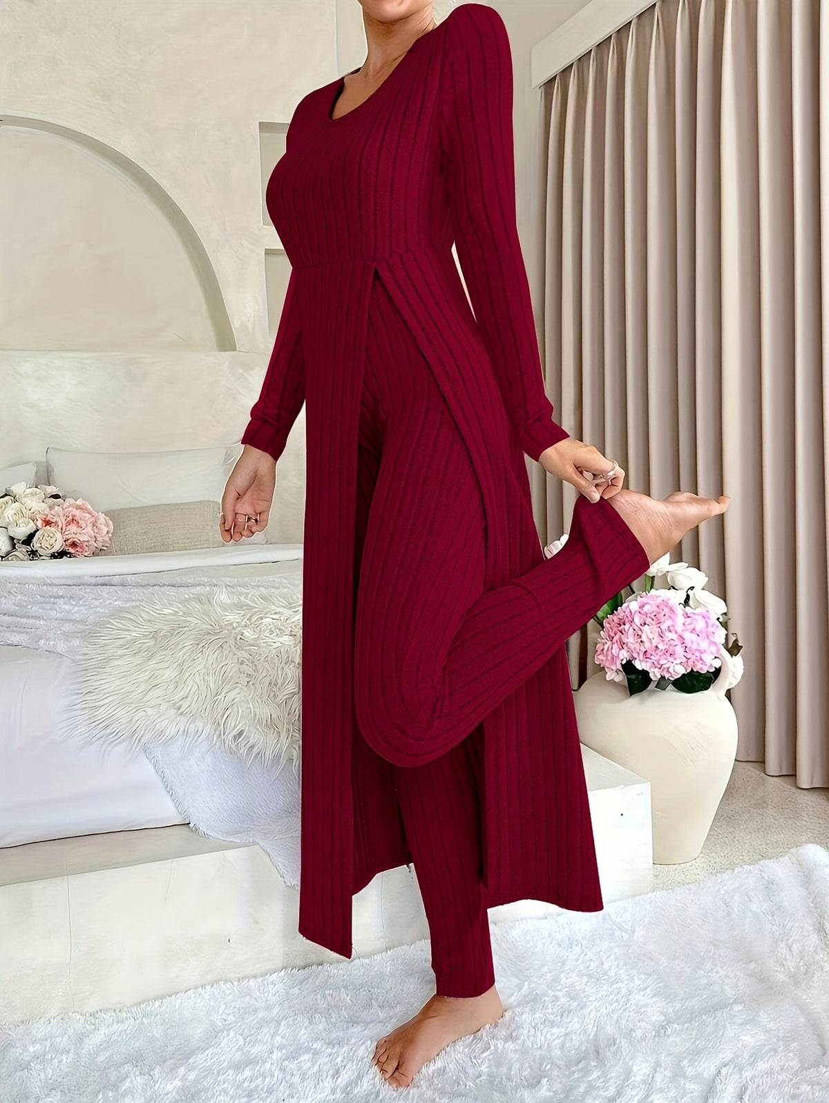 Ribbed Knit Long Sleeve Matching Set