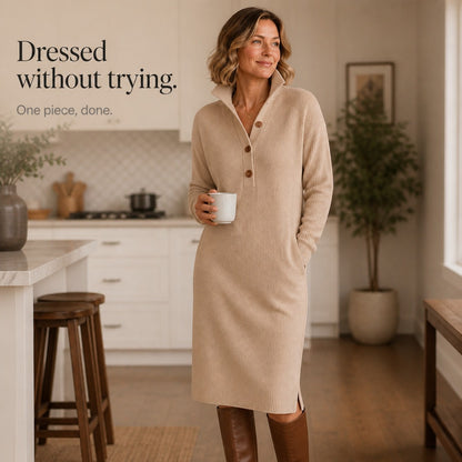 Ribbed Knit Long Sleeve Midi Sweater Dress