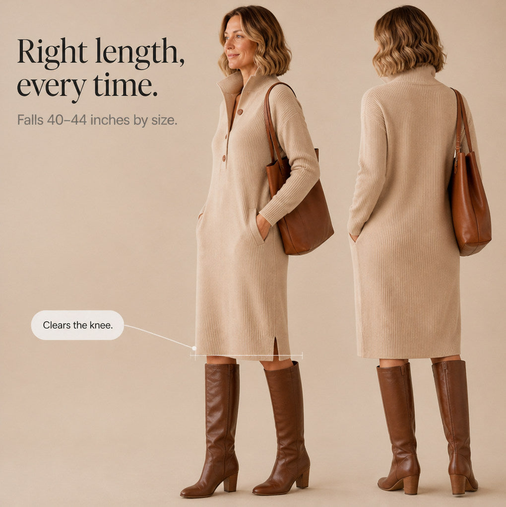 Ribbed Knit Long Sleeve Midi Sweater Dress