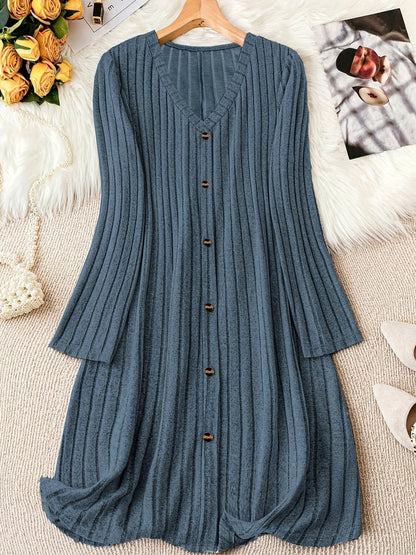 Ribbed Knit Long Sleeve Sweater Dress