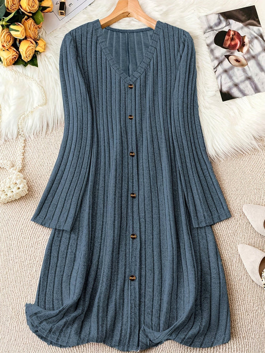 Ribbed Knit Long Sleeve Sweater Dress
