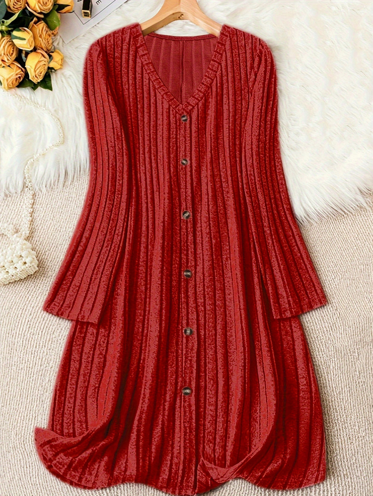 Ribbed Knit Long Sleeve Sweater Dress
