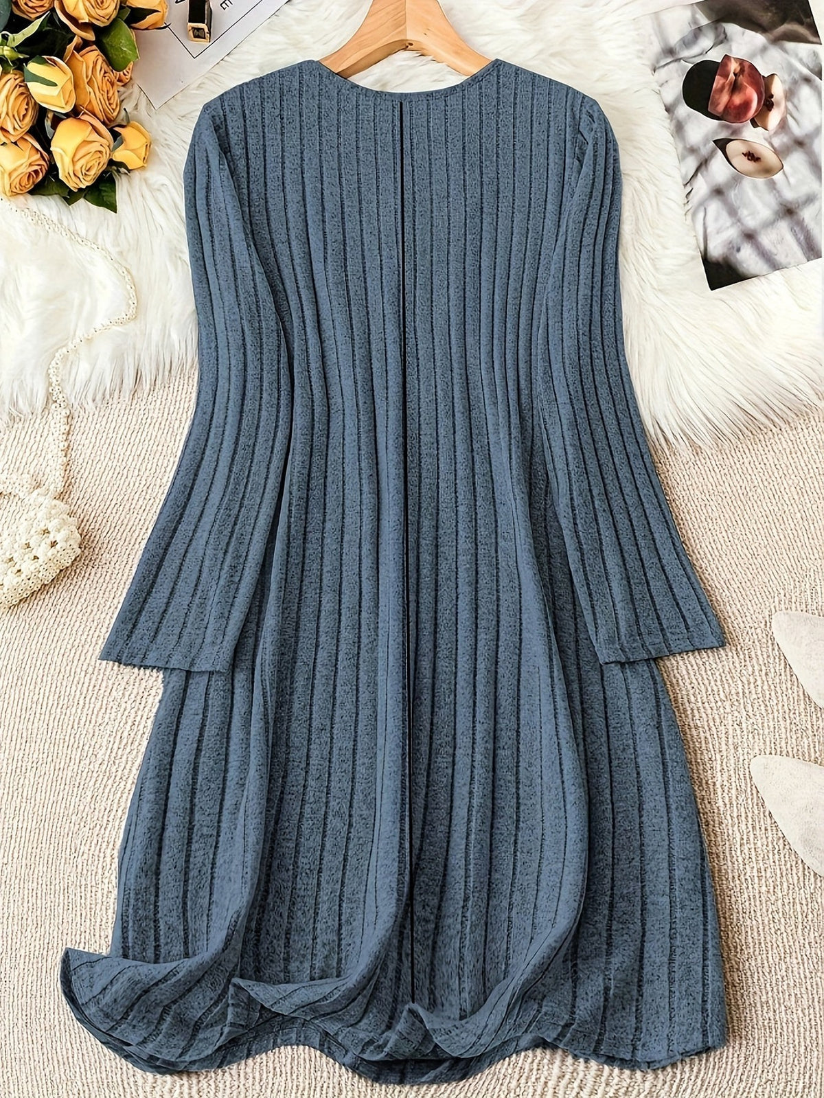 Ribbed Knit Long Sleeve Sweater Dress