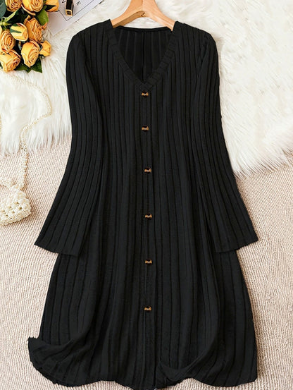 Ribbed Knit Long Sleeve Sweater Dress