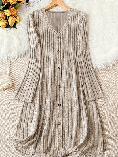 Ribbed Knit Long Sleeve Sweater Dress