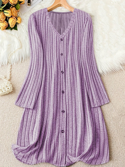 Ribbed Knit Long Sleeve Sweater Dress