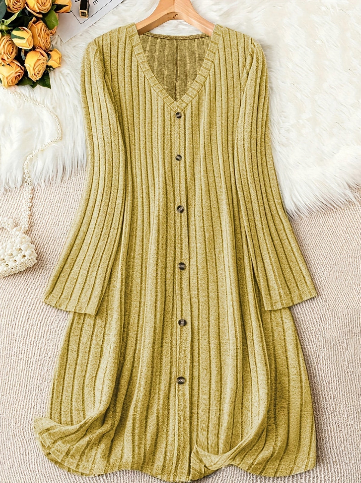 Ribbed Knit Long Sleeve Sweater Dress