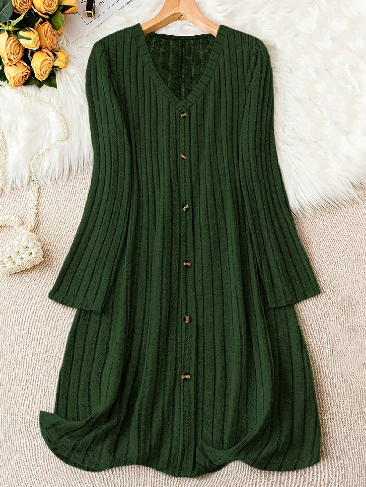 Ribbed Knit Long Sleeve Sweater Dress