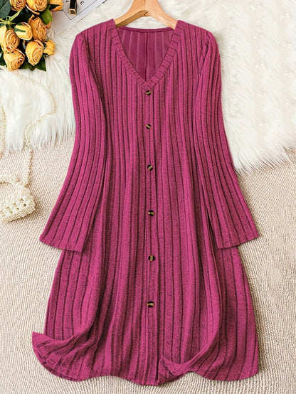 Ribbed Knit Long Sleeve Sweater Dress