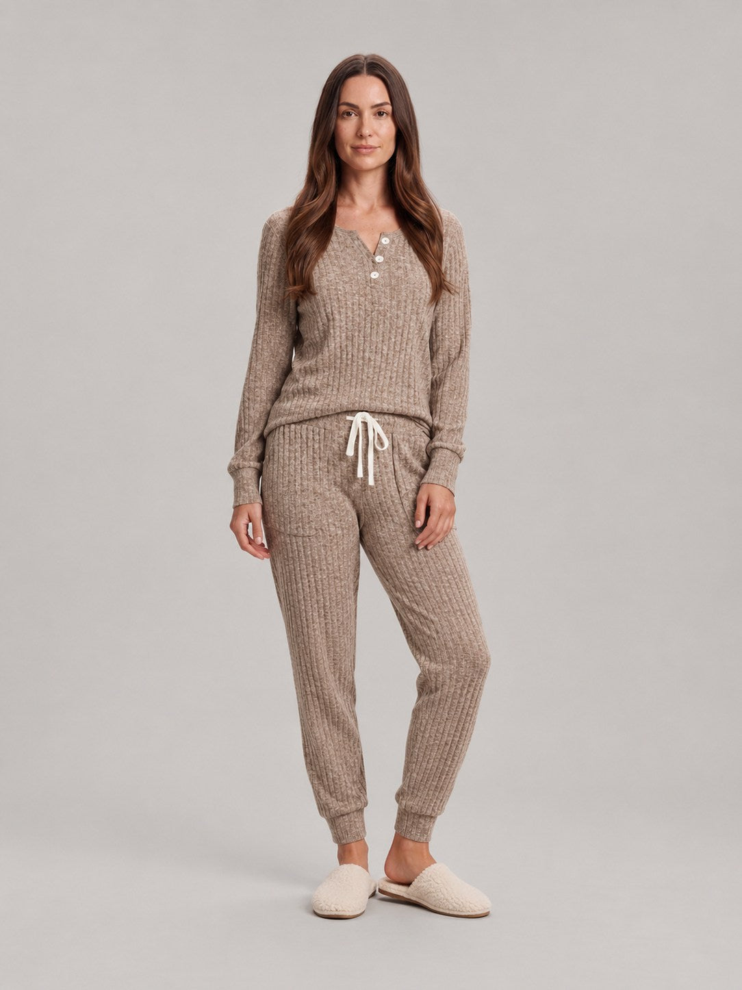 Ribbed Knit Long Sleeve Two Piece Set