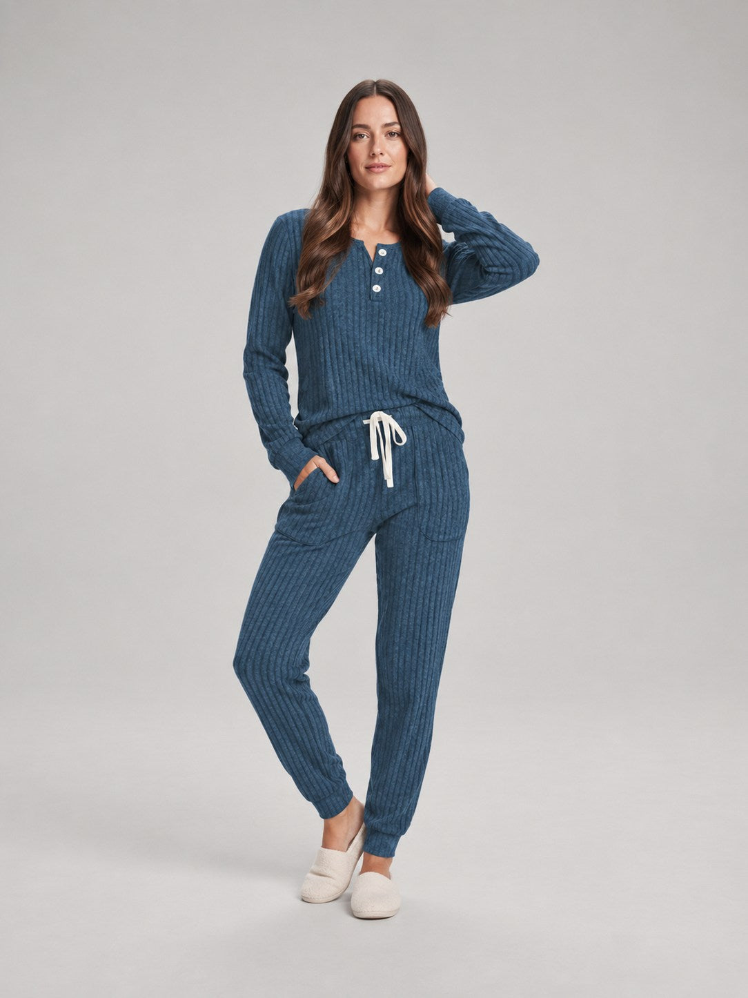 Ribbed Knit Long Sleeve Two Piece Set
