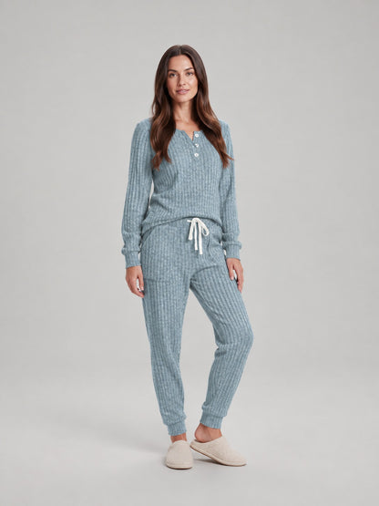 Ribbed Knit Long Sleeve Two Piece Set