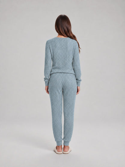 Ribbed Knit Long Sleeve Two Piece Set