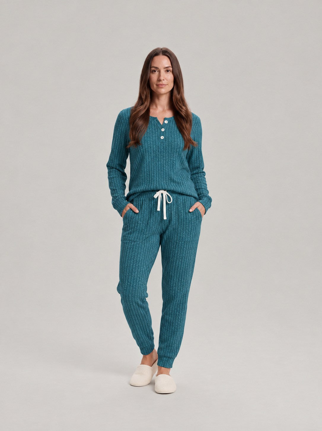 Ribbed Knit Long Sleeve Two Piece Set