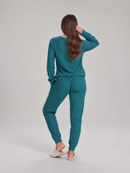 Ribbed Knit Long Sleeve Two Piece Set