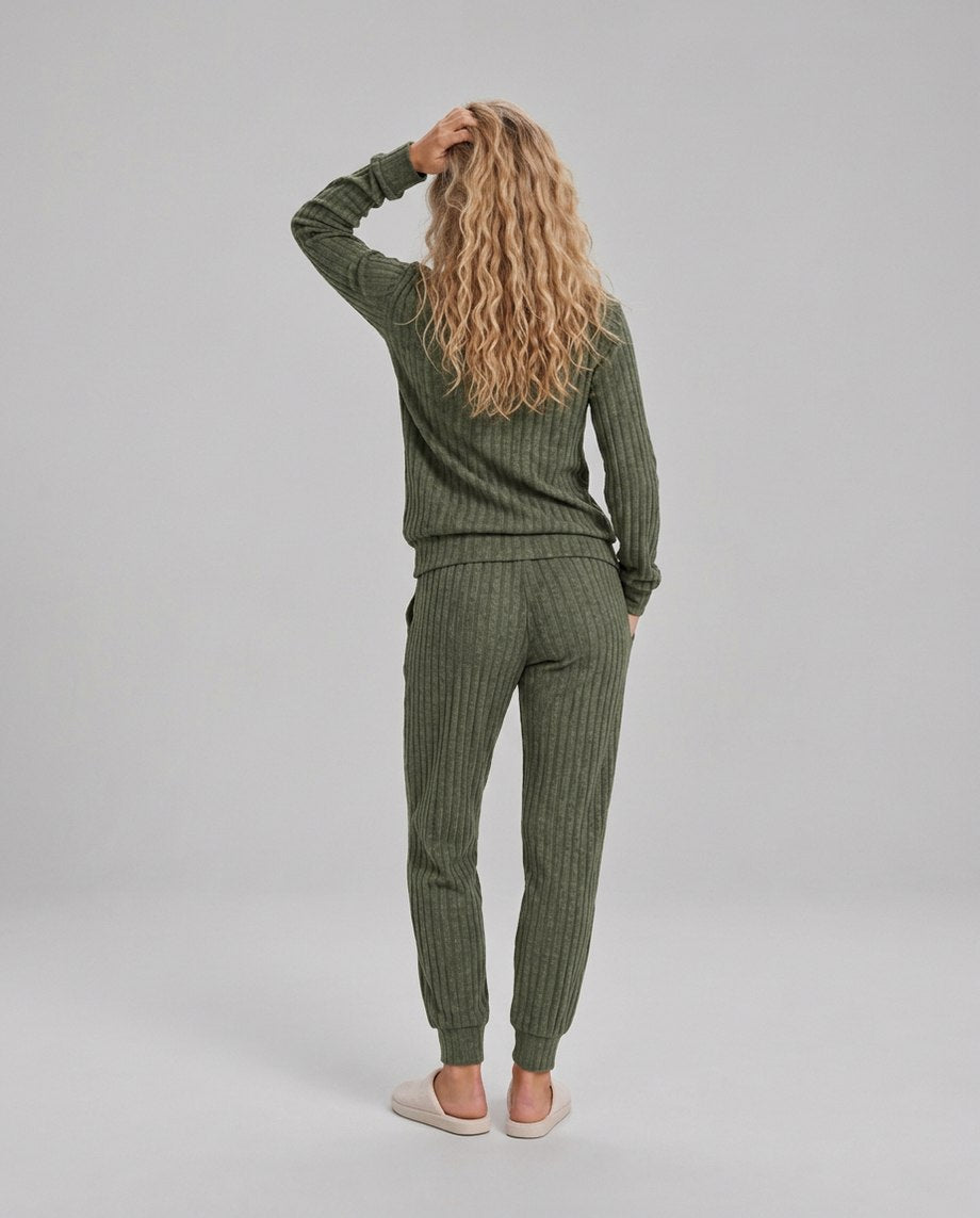 Ribbed Knit Long Sleeve Two Piece Set