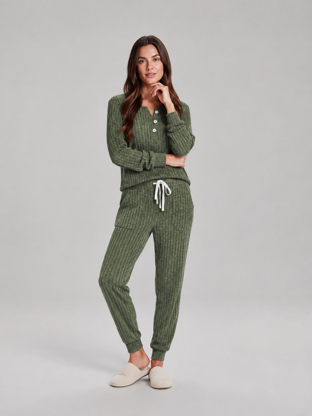 Ribbed Knit Long Sleeve Two Piece Set