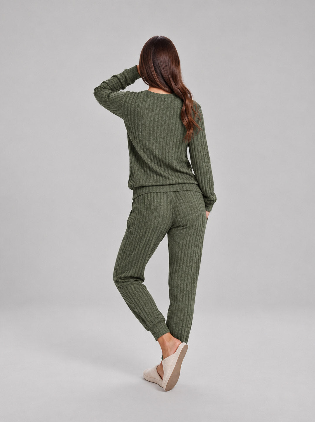Ribbed Knit Long Sleeve Two Piece Set