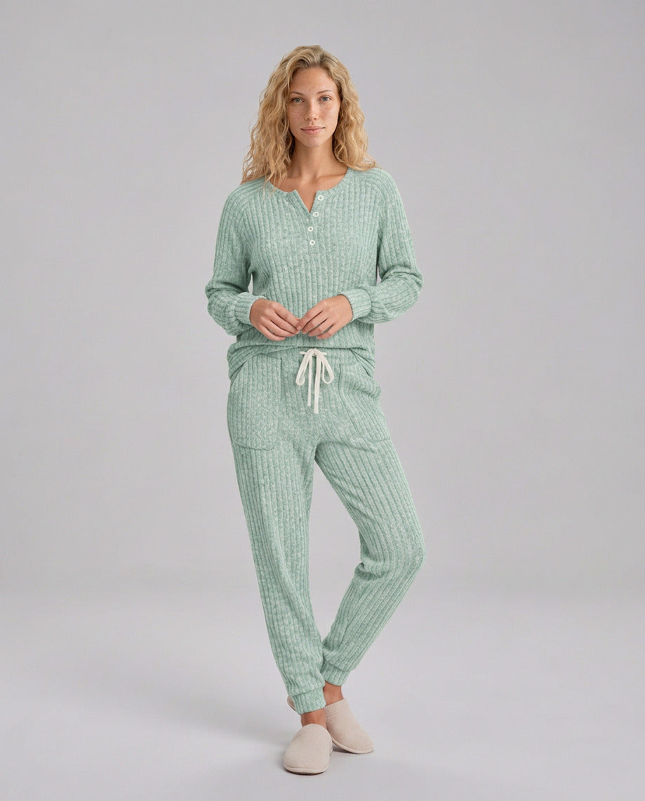 Ribbed Knit Long Sleeve Two Piece Set