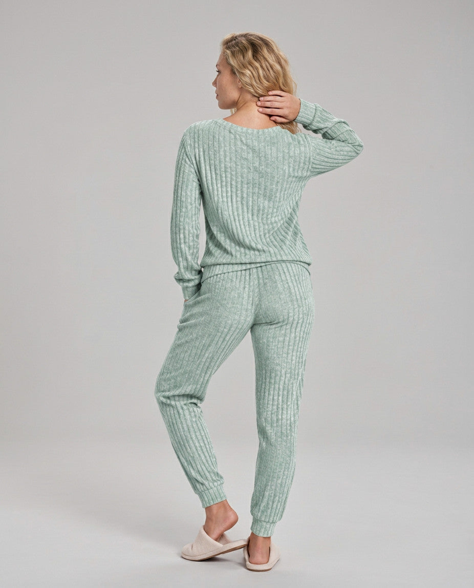 Ribbed Knit Long Sleeve Two Piece Set