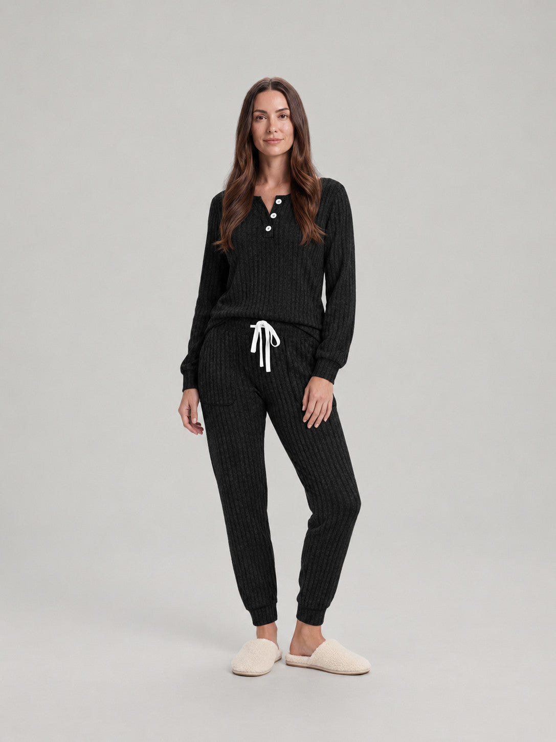 Ribbed Knit Long Sleeve Two Piece Set