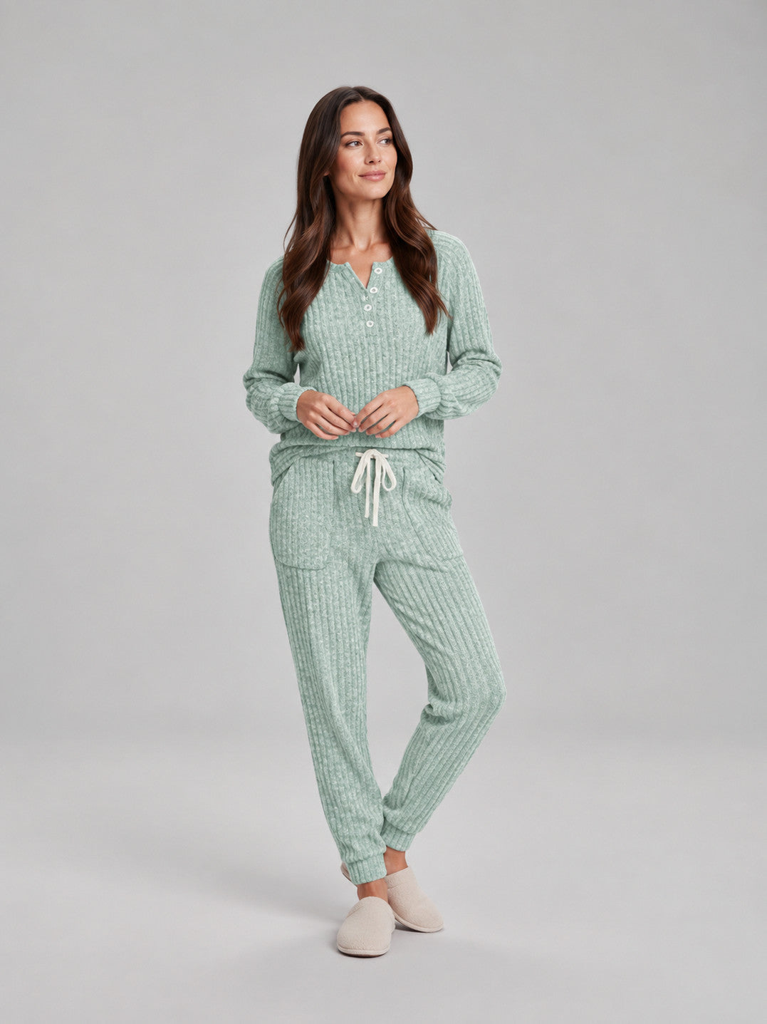 Ribbed Knit Long Sleeve Two Piece Set