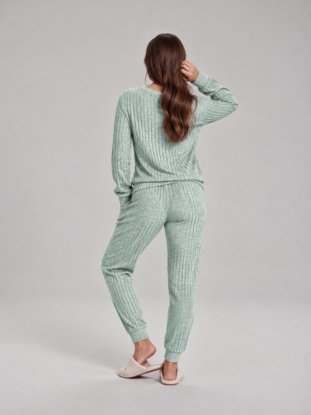 Ribbed Knit Long Sleeve Two Piece Set