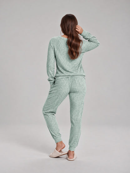 Ribbed Knit Long Sleeve Two Piece Set