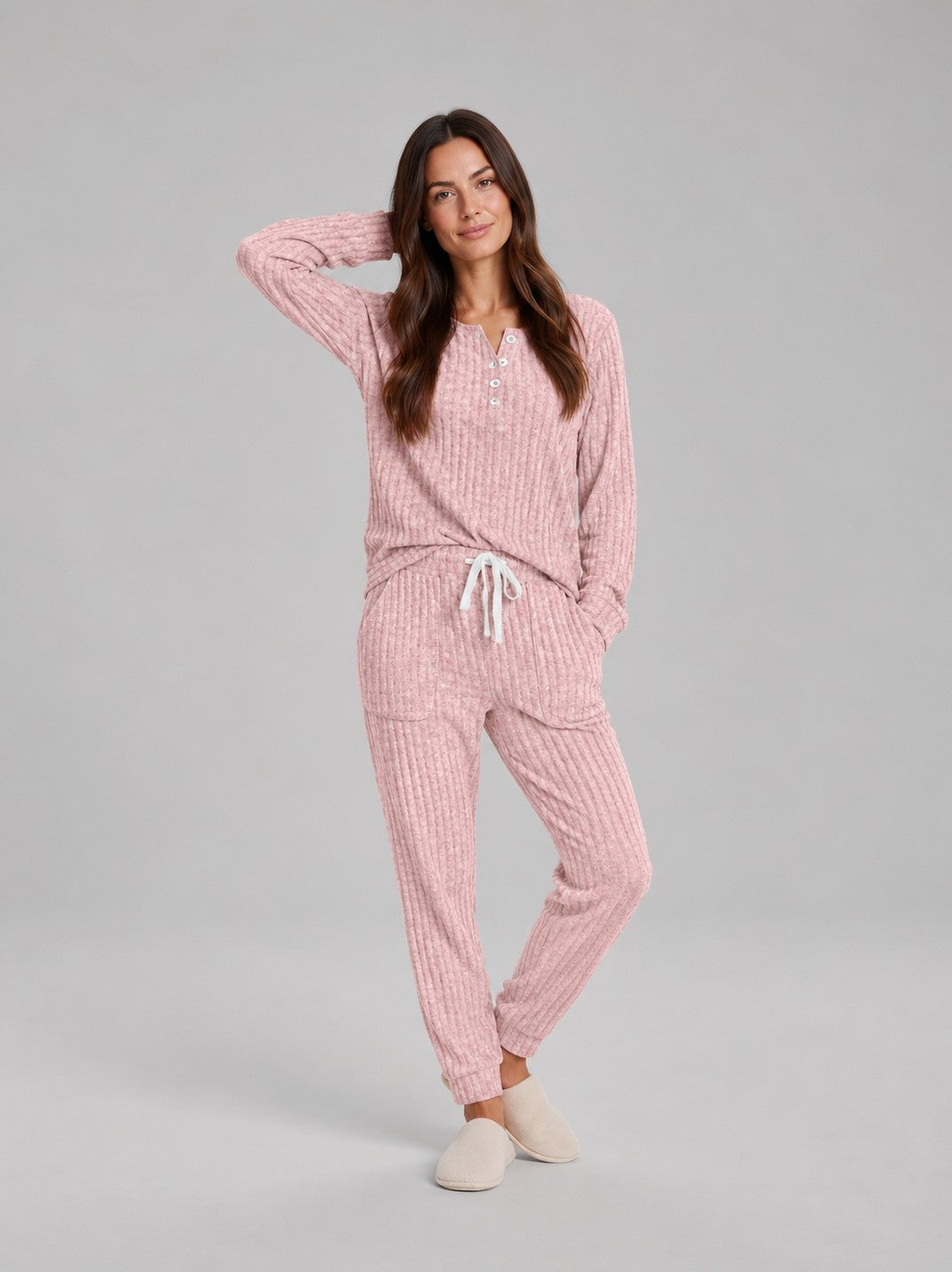 Ribbed Knit Long Sleeve Two Piece Set