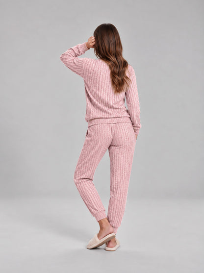 Ribbed Knit Long Sleeve Two Piece Set