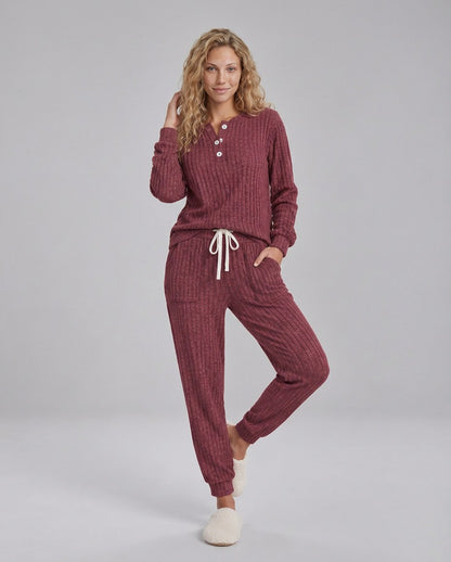 Ribbed Knit Long Sleeve Two Piece Set