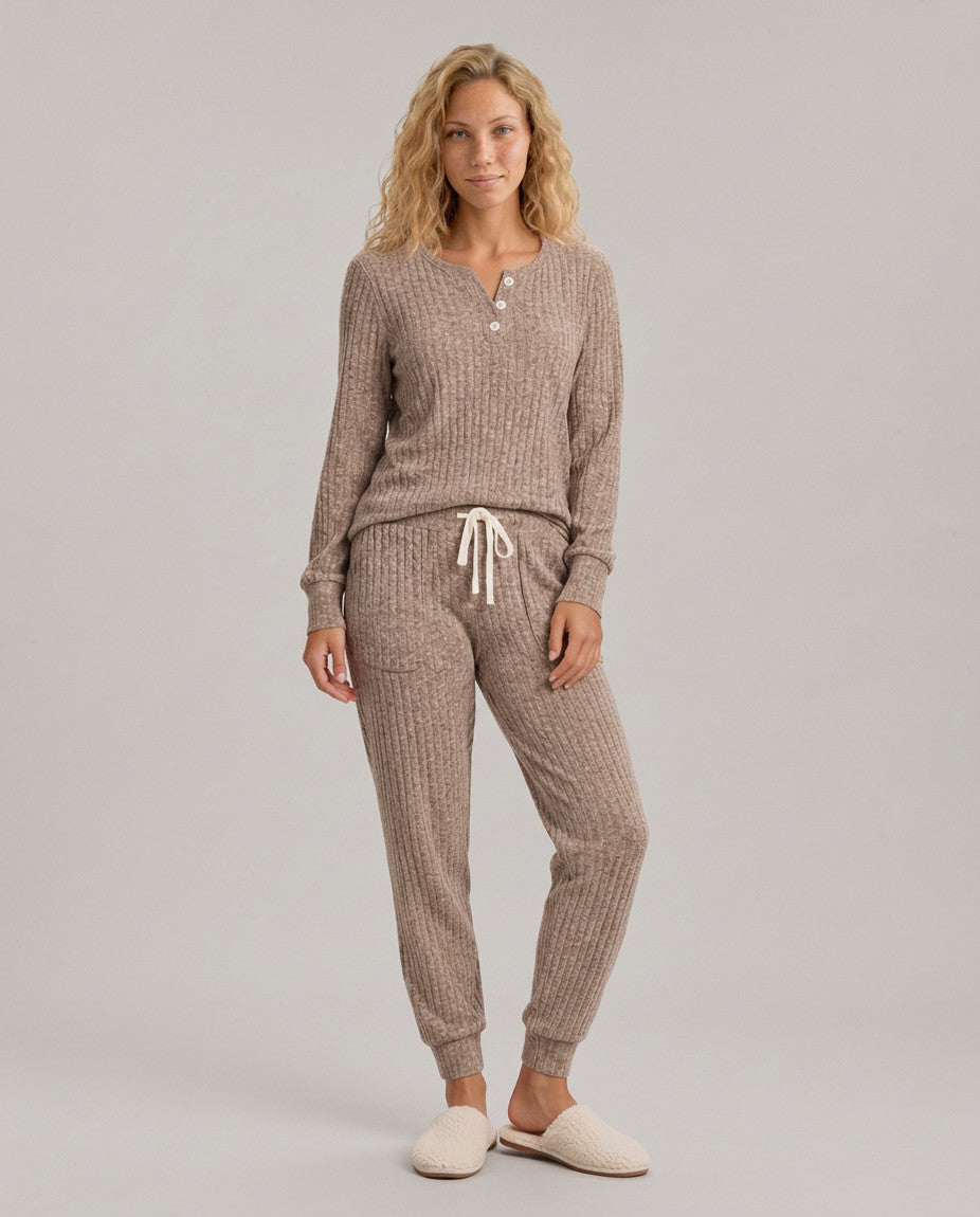 Ribbed Knit Long Sleeve Two Piece Set