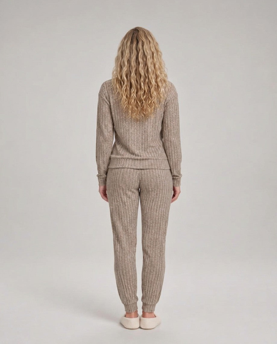 Ribbed Knit Long Sleeve Two Piece Set