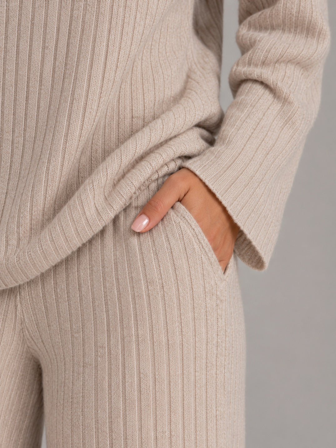 Ribbed Knit Long Sleeve Wide Leg Set