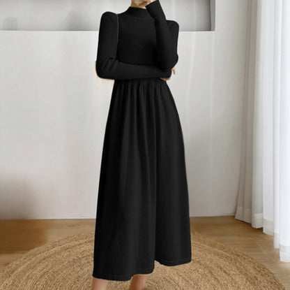 Ribbed Knit Long Sleeve Mock Neck Midi Sweater Dress