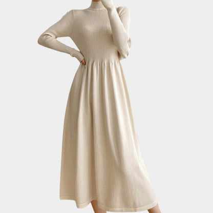Ribbed Knit Long Sleeve Mock Neck Midi Sweater Dress