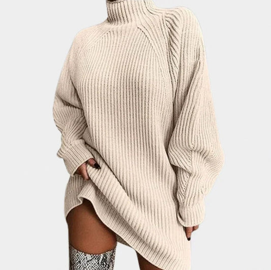 Ribbed Knit Long Sleeve Turtleneck Oversized Sweater Dress