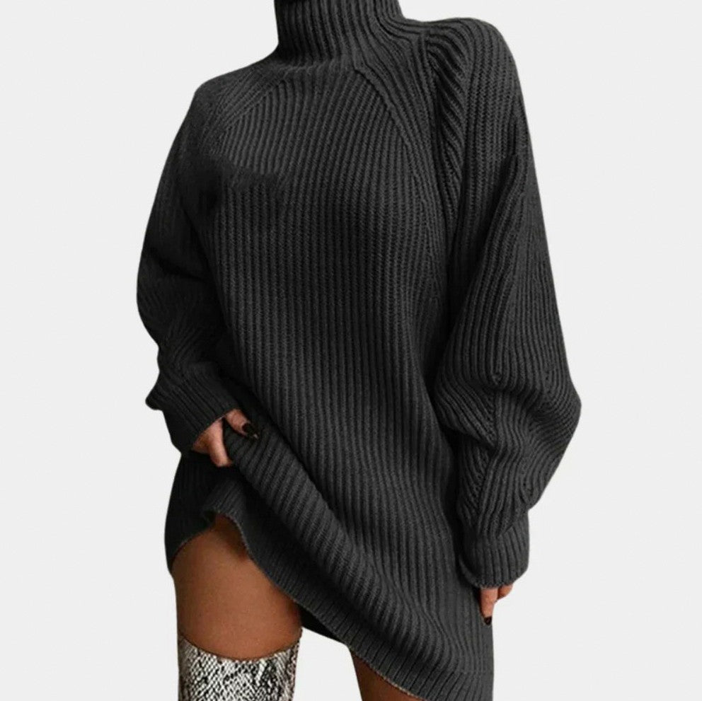 Ribbed Knit Long Sleeve Turtleneck Oversized Sweater Dress