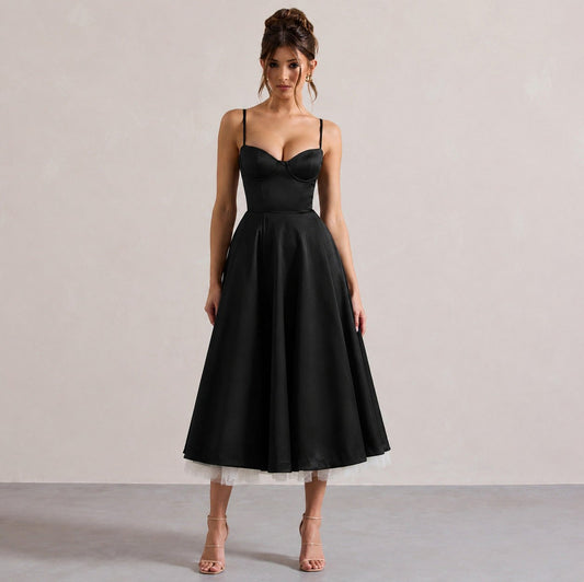 Satin Corset Sweetheart Midi Dress
