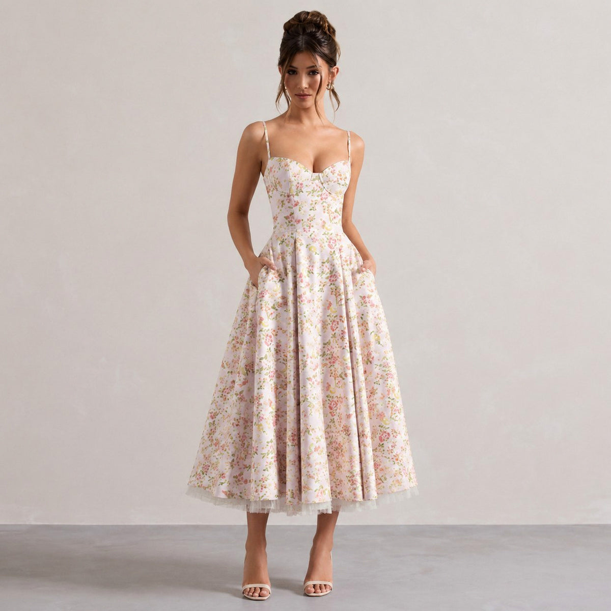 Satin Corset Sweetheart Midi Dress