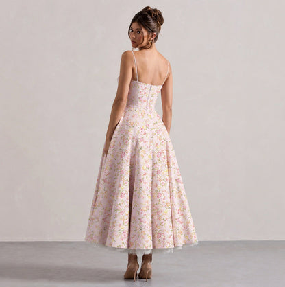 Satin Corset Sweetheart Midi Dress