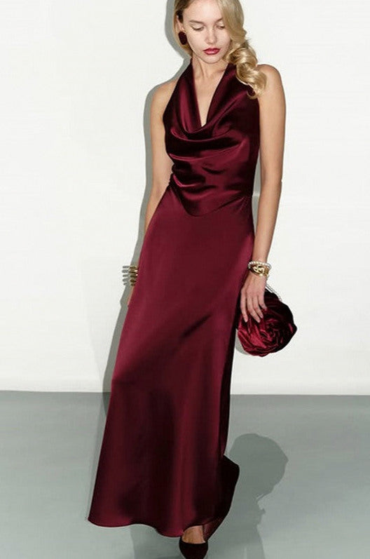 Satin Cowl Neck Slip Maxi Dress