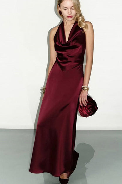 Satin Cowl Neck Slip Maxi Dress