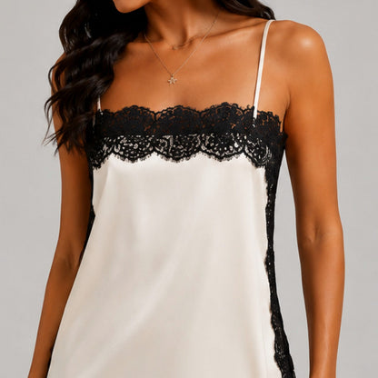 Satin Lace Trim Mini Slip Dress