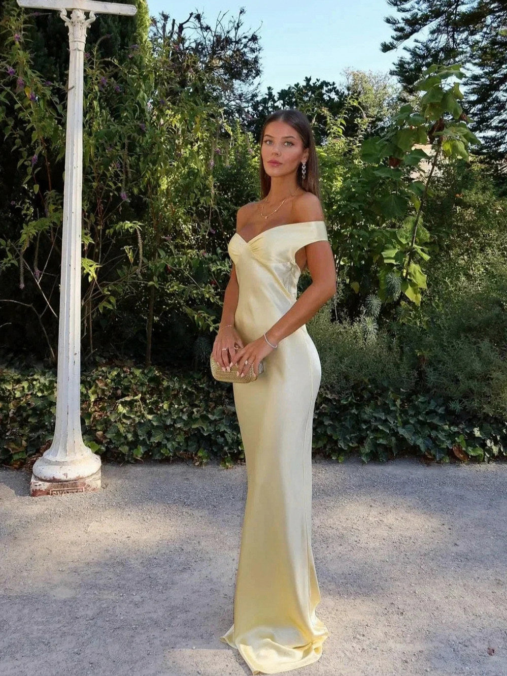 Satin Off Shoulder Maxi Dress