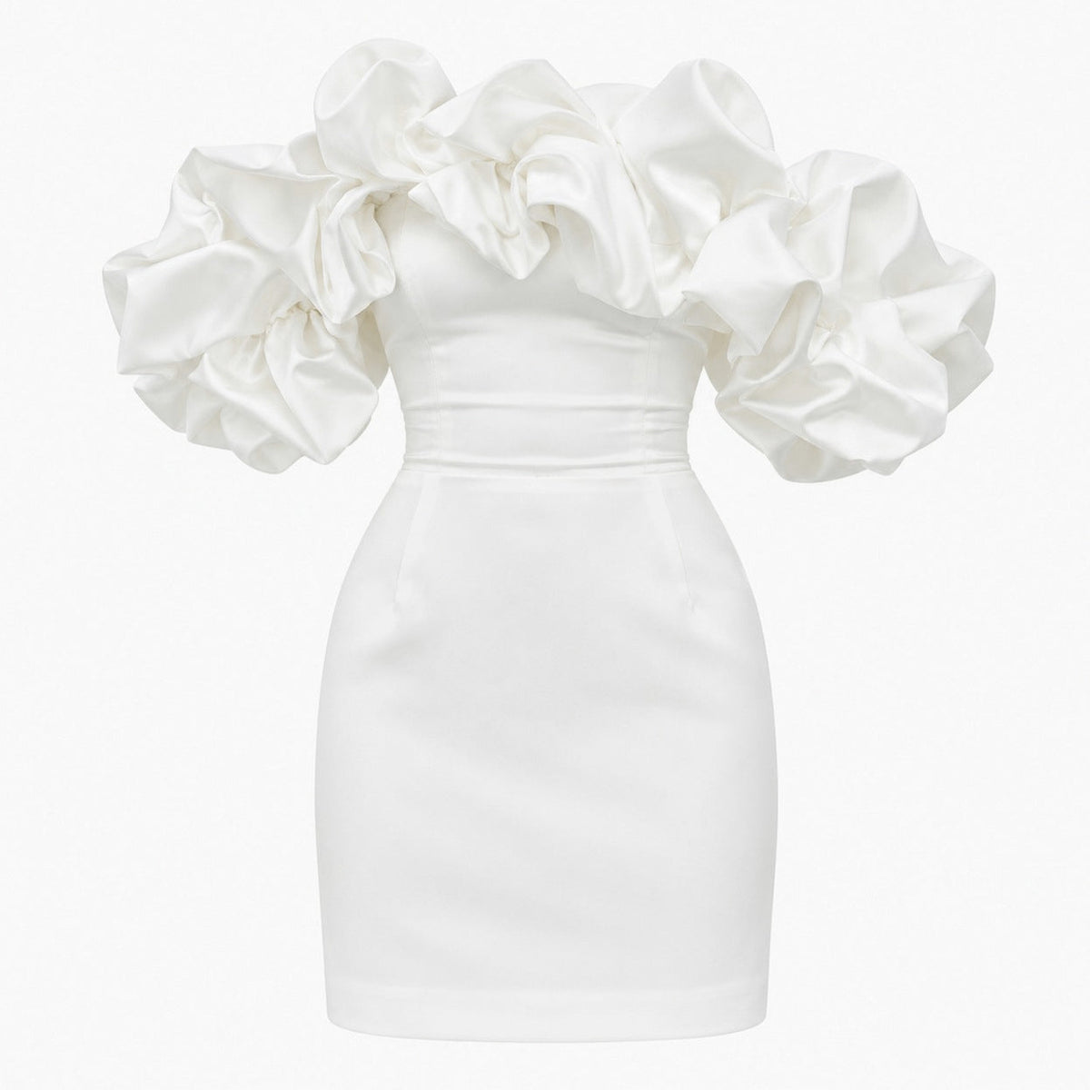 Satin Off Shoulder Ruffle Mini Dress