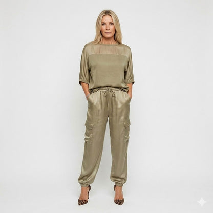 Satin Short Sleeve Cargo Matching Set