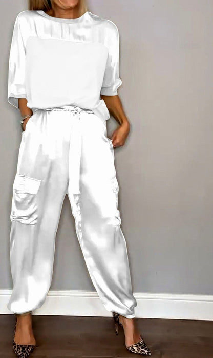 Satin Short Sleeve Cargo Matching Set
