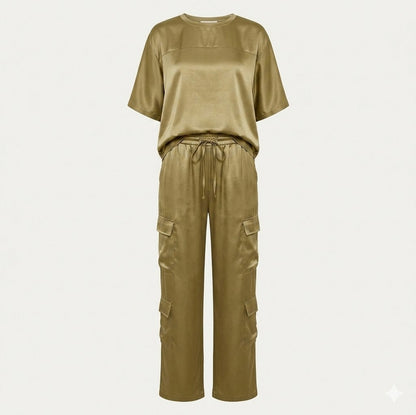 Satin Short Sleeve Cargo Matching Set