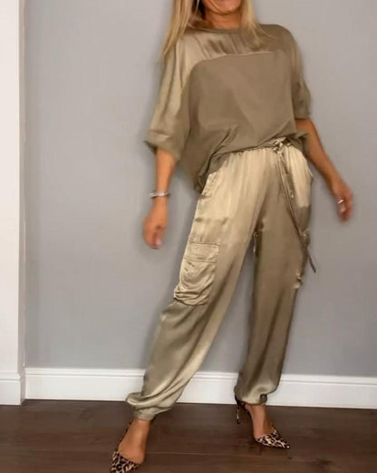 Satin Short Sleeve Cargo Matching Set
